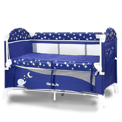 4 in 1 Pack and Play Portable Baby Playard Bedside Sleeper Foldable Bassinet Bed with Luxury Mosquito Net